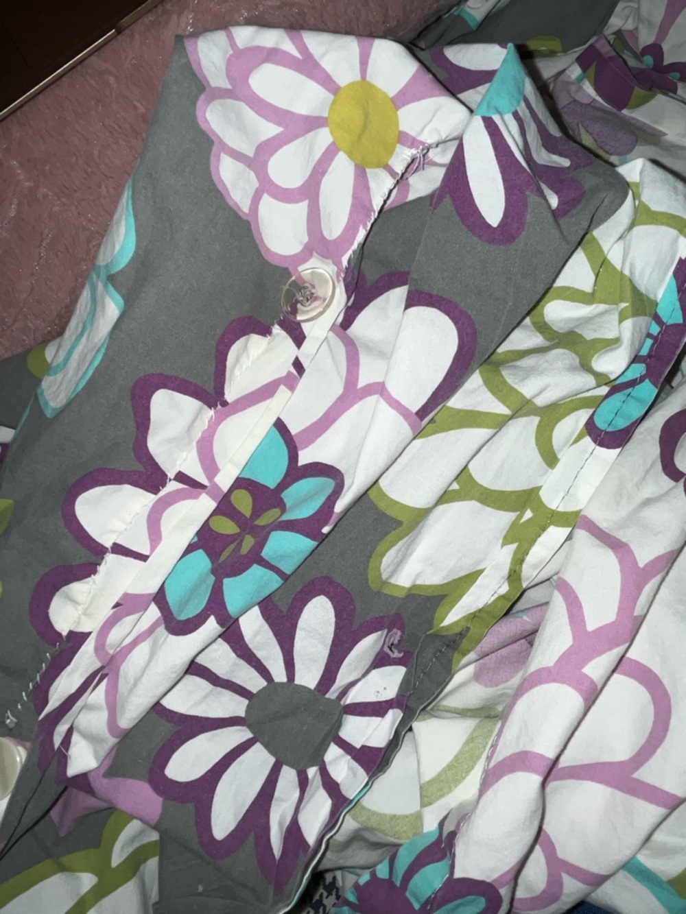 Pottery Barn Teen~Floral Print Gray, Purple & Teal~ Queen Duvet & Pillowcases - Picture 8 of 16